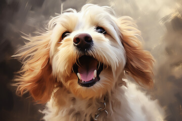 Naklejka premium dog is talking and showing his mouth open, happy