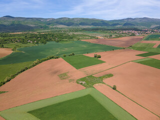 Aerial view of rural land near town of Godech, Bulgaria