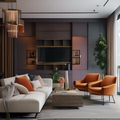 A contemporary living room with modular furniture and pops of bold colors2