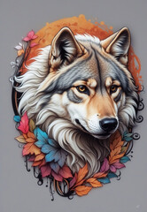 wolf dog, cartoon look, sticker, magnet, tattoo