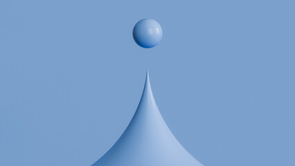 Blue abstract background with sphere and cone shapes, 3d render