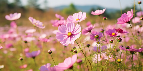 Field full of pink wildflowers