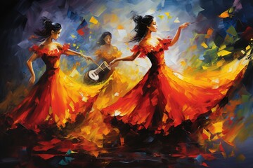 Flamenco Spanish Dancers abstract art with vivid passionate colours