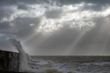 Fototapeta na wymiar Stormy weather in Newhaven, East Sussex, England in autumn