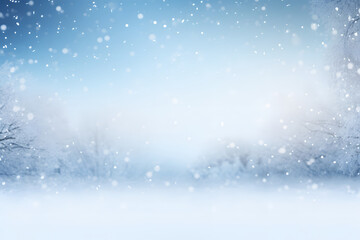 Naklejka na ściany i meble snowfall on winter landscape covered with snow snowflakes background