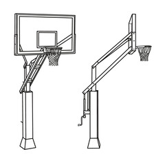 Equipment for basket ball sport games, basketball hoop and net, isometric and side view, vector illustration isolated on white background.  © didiwidjanarko