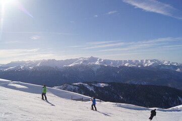 Skiing in the mountains