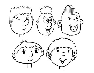 Cartoon Head Face Vector Illustration Art Set      