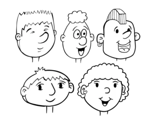 Cercles muraux Dessin animé Cartoon Head Face Vector Illustration Art Set      