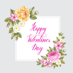 Watercolor floral frame. Valentine's day hand drawn elegant flower