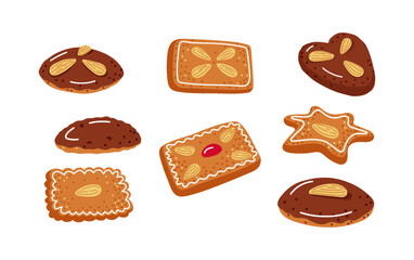 Set of lebkuchen or german christmas cookies for winter time.Vector illustration