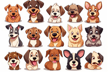 Cartoon illustration of an expression page, dog characters, isolated on a white background