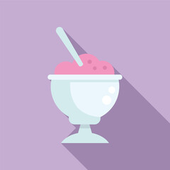 Fruit gelato bowl icon flat vector. Chocolate cookie. Summer ice cream