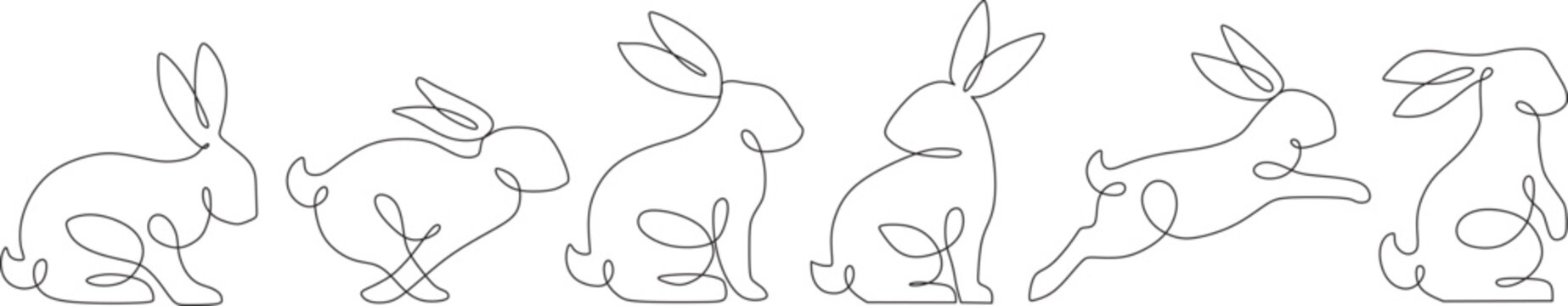 Bunny line art style icon set. Rabbit line art icon collection. Set of abstract outline. Continous line drawing rabbit minimalism style icon set. Easter bunny linear icon pack. vector EPS 10