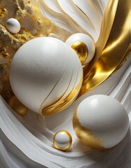 Rounded sculptures bathed in gold, a concept of luxury and class, artwork for interior decoration