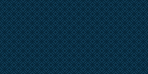 Vector abstract geometric floral seamless pattern. Subtle dark blue background. Simple minimal oriental ornament. Elegant texture with small diamond shapes, stars, rhombuses, grid. Repeat geo design - 691212703