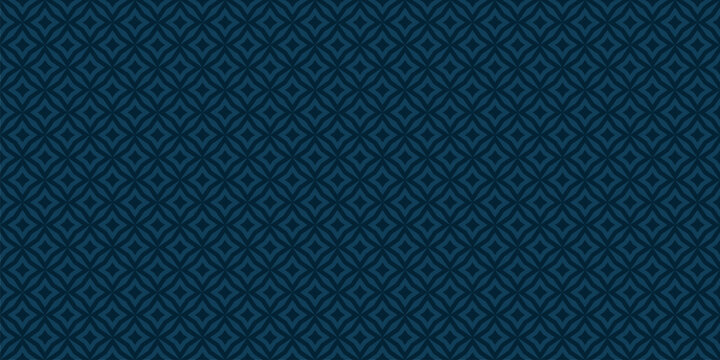 Vector abstract geometric floral seamless pattern. Subtle dark blue background. Simple minimal oriental ornament. Elegant texture with small diamond shapes, stars, rhombuses, grid. Repeat geo design