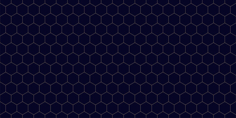 Vector abstract seamless geometric pattern. Subtle dark golden minimalist design with hexagon linear grid, honeycomb texture. Simple minimal gold and black background. Luxury repeating geo design