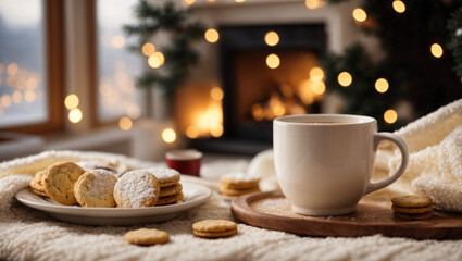 Obraz na płótnie Canvas Coffee and Cookies, Winter, Christmas, generative ai