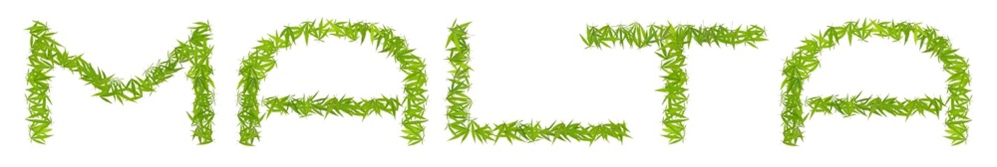 Malta word laid out from marijuana leaves. Legalize concept. Cannabis letters isolated on transparent background. Design for decoration in the style of cannabis.