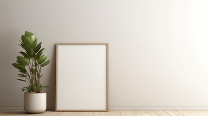 a blank picture frame with plant in empty room