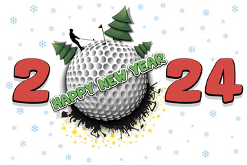 Happy New Year 2024 and golf ball