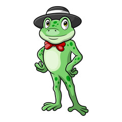 Cute frog cartoon wearing hat
