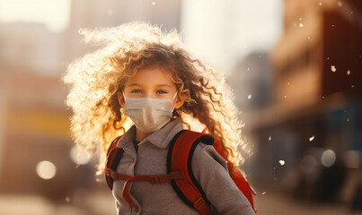 Fototapeta premium Portrait of a girl with COVID mask 