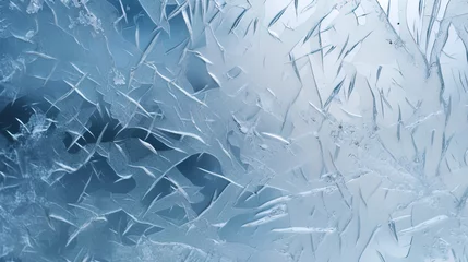 Fotobehang Frozen glass texture with thin ice raid and hoarfrost © JVLMediaUHD