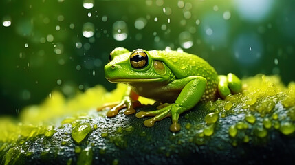 Fototapeta premium Drops of water on the fins of frog Tadpol in macro