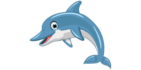 The drawn character is a beautiful dolphin. Cartoon and cheerful dolphin, beautiful isolated character vector resource.