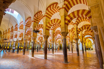 Interior of La Mezquita Cathedral, originally the prayer hall of the Great Mosque of Cordoba