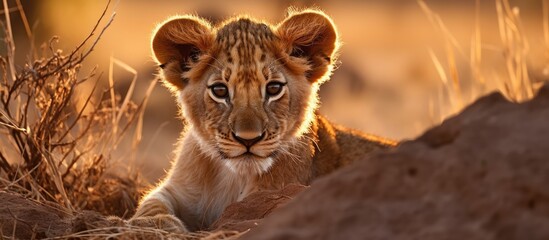 portrait of a cute lion cub
