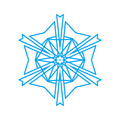 Medium blue six-pointed snow crystal with central star, modern abstract design