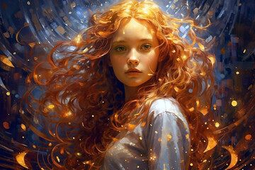 Portrait  beautiful fairy tale girl princess close up. AI technology.