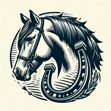 illustration of horse and horseshoe. vintage style. ai generate