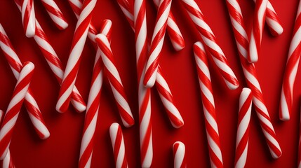 Christmas candy canes on red background