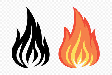 Flat Vector Fire Flame Icon Set. Campfire Shape Sign, Isolated. Bonfire Collection. Vector Illustration