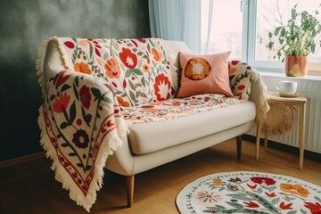 Bohemian decor in interior. Generative AI