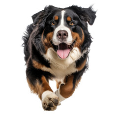 a Bernese Mountain dog running in a front view, full body, PNG, in a pet-themed, isolated, and transparent photorealistic illustration. Generative ai