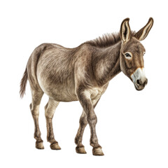 a Donkey/Burro trotting, full body in a 3/4 view in a PNG,  isolated and transparent, farm animal-themed, photorealistic illustration.  Generative ai