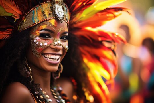 Woman with colorful makeup and carnival decorations