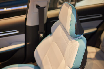 Car inside. Interior of prestige modern car. Comfortable leather seats