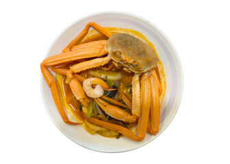 Crap  jjamppong, Chinese-style noodles with vegetables and seafood