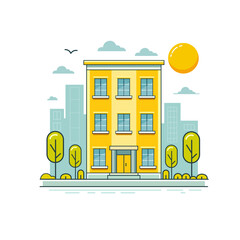 Naklejka premium Apartment building yellow color. Symbol, logo illustration