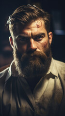 Fototapeta premium portrait of a barber man, serious, stylish man