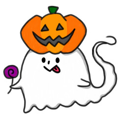 ジャックオランタンを乗せて飴を持ったおばけ