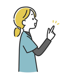 指差しポーズでチェックする女性医療スタッフ