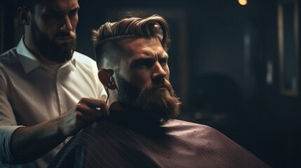 portrait of a barber man, serious, stylish man - obrazy, fototapety, plakaty