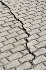 Close up of a cracked pavement footpath